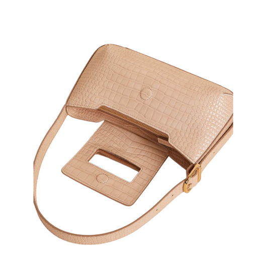 Purely Prime Elegant Beige Croc-Embossed Baguette Bag